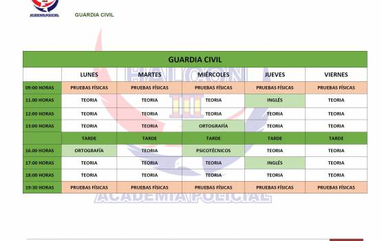 Horarios Grupos Policía Nacional y Guardia Civil